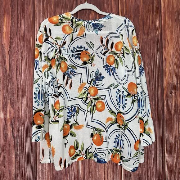 Chico's Womens Open Front Cardigan Tropical Orange Fruit Cotton Blend Sz 3 / XL - Picture 5 of 6